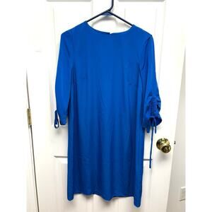 H & M Dress Royal Blue Dress 3/4 Ruched Sleeves Shift Knee Length Women's Size 8